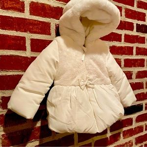 Little Me | 18-Month Toddler Puffer Jacket w/ hood and bow snap.
